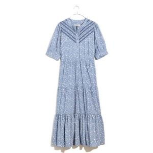 Madewell Embroidered Puff-Sleeve Midi Dress Cottage Garden Blue Floral Sz M